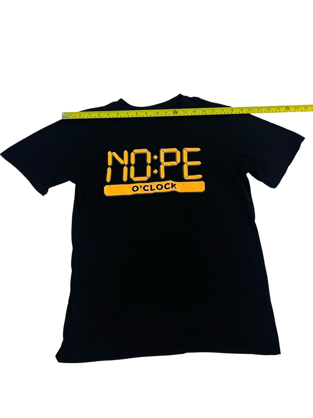 Place Black Short Sleeve Tee with Yellow "NO:PE O'CLOCK" Graphic